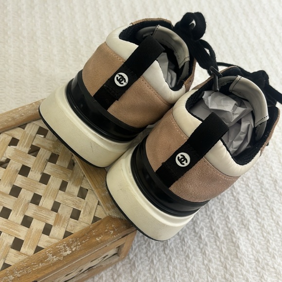 CHANEL Mesh Suede Calfskin Grained Calfskin Womens CC Sneakers Pink - Picture 11 of 14